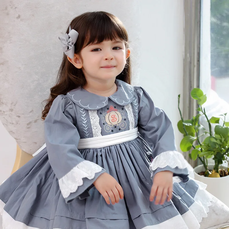 

Children Dress Original Baby Girl Lolita Dress Girls Spanish Vintage Peter pan Collar Long Sleeve Kids Dresses Vestidos Costume