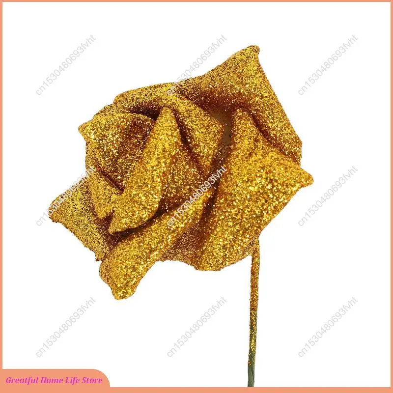 

AT59 70Pcs Foam Glitter Artificial Rose Decor, Gold
