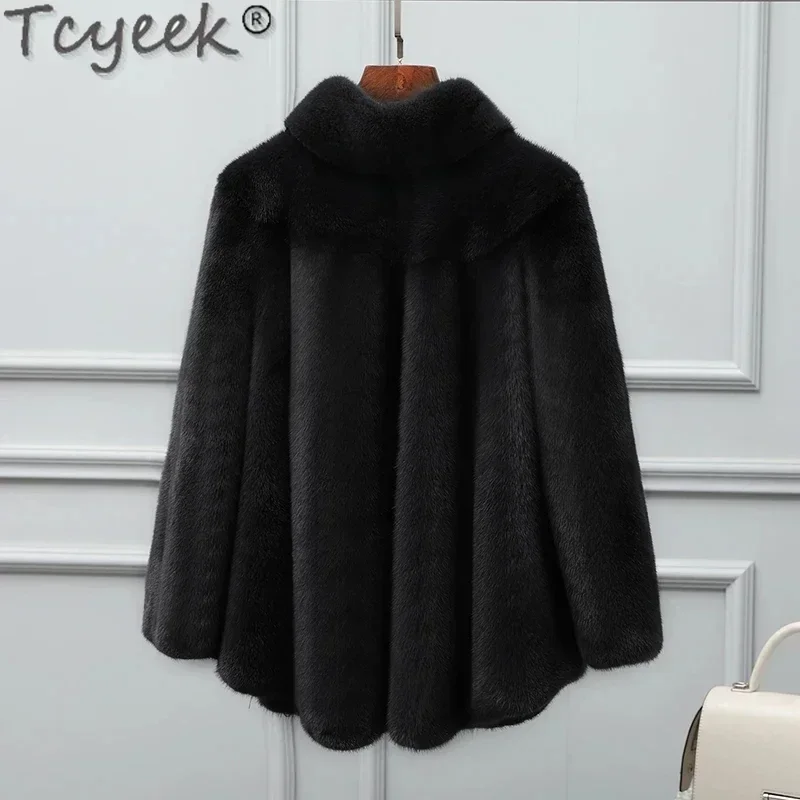 Tcyeek Real Fur Coat for Women Natural Mink Fur Coat Women Short Stand Collar Coats Winter Jacket Womens Clothing Fourrure Femme