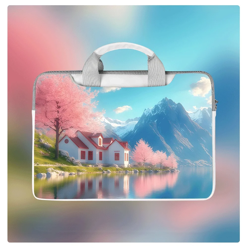 

Scenic Painting Laptop Handbag 13 14.6 15 Inch Waterproof Shockproof Large Capacity Briefcase With Zipper Velvet Lining For Gift
