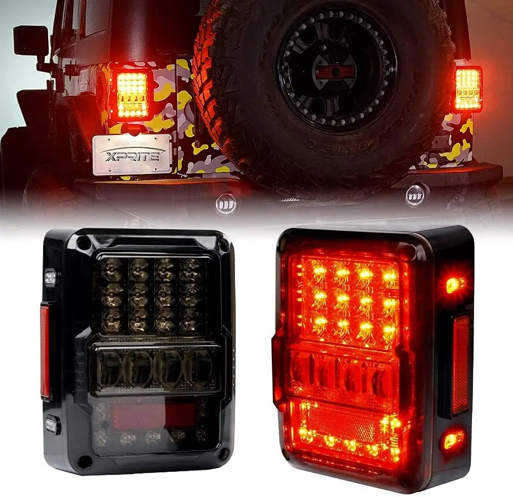 

Xprite 4D Smoked LED Tail Lights Fit 2007-2018 Jeep Wrangler JK JKU Sahara/Rubicon/Sport, Plug & Play Rear Taillights