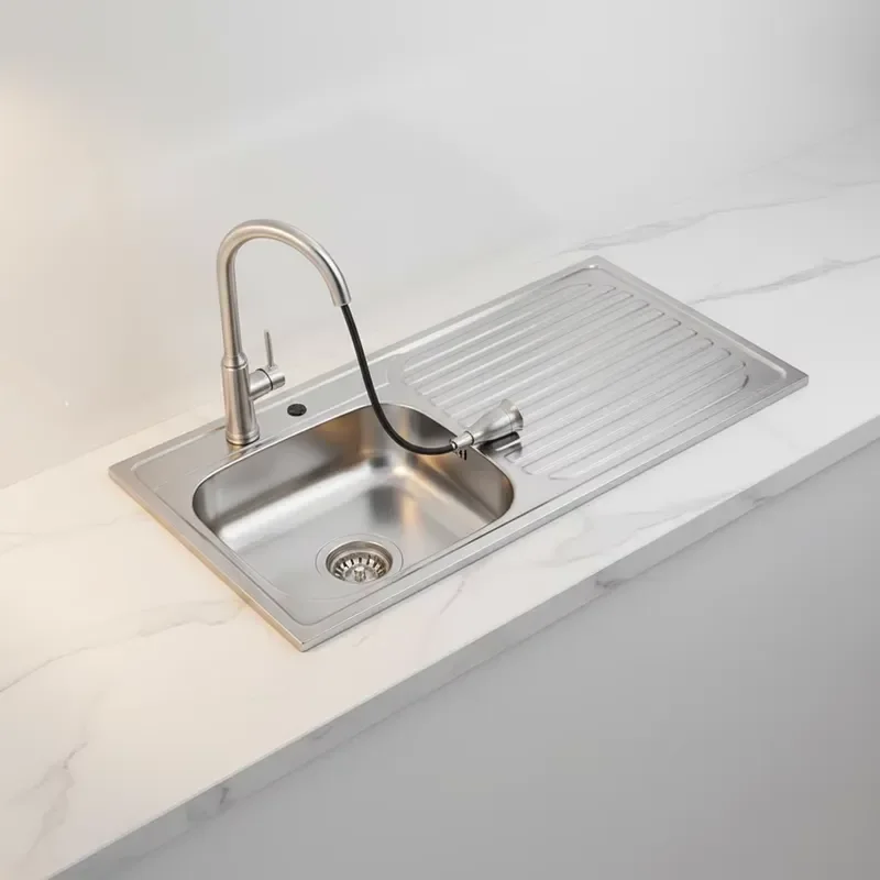 Stainless Steel American Single Slot Rectangular Kitchen Sink Brushed Surface Thickened Design Single Hole Countertop