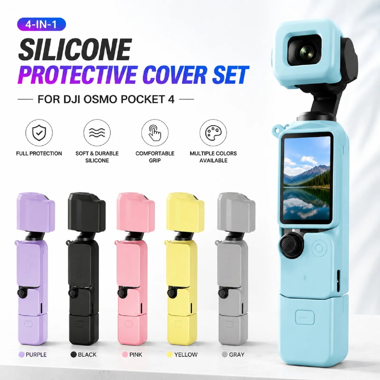4-in-1 Protective Silicone TPU Cover For DJI OSMO Pocket 4 Body Lens Screen Handle Case Camera Shell Accessories