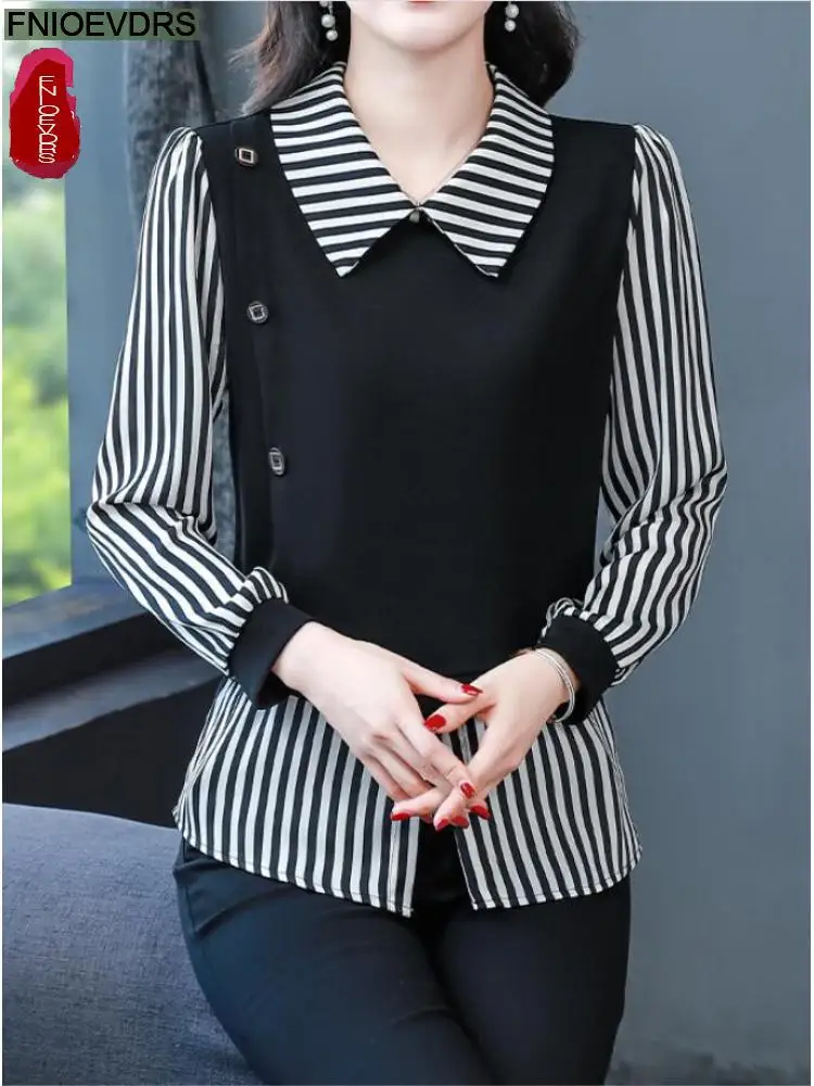 M-4XL New Year Shirt 2023 Women Autumn Elegant Office Lady Casual Button Shirts Retro Vintage Black Ruffles Peplum Tops Blouses