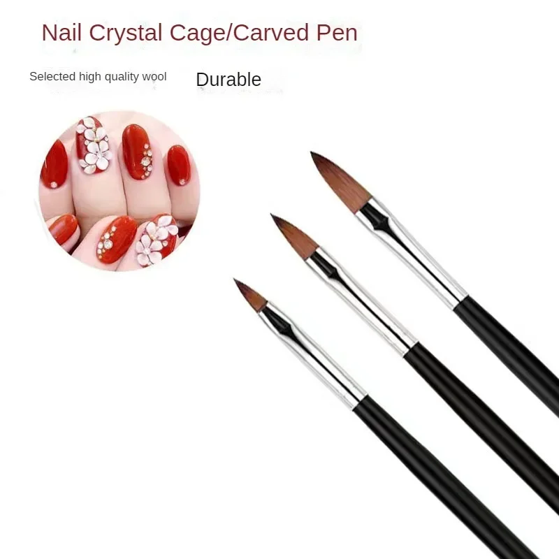 3 Maten Nail Art Borstel Voor Acryl Vloeibare Poeder Sculptuur Carving Bloem Pen Manicure 3d Tekening Uv Gel Schilderij Tools