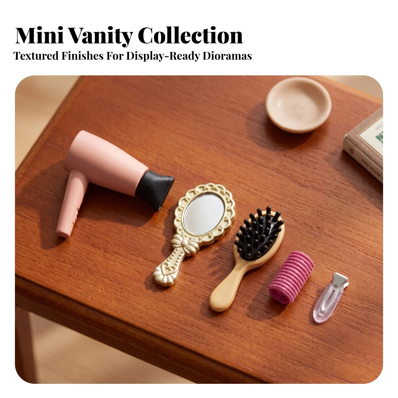 5 Pieces Dollhouse Hair Styling Set Authentic Mini Hair Styling Accessories Set Detailed Shiny for Collectors, Room-Box