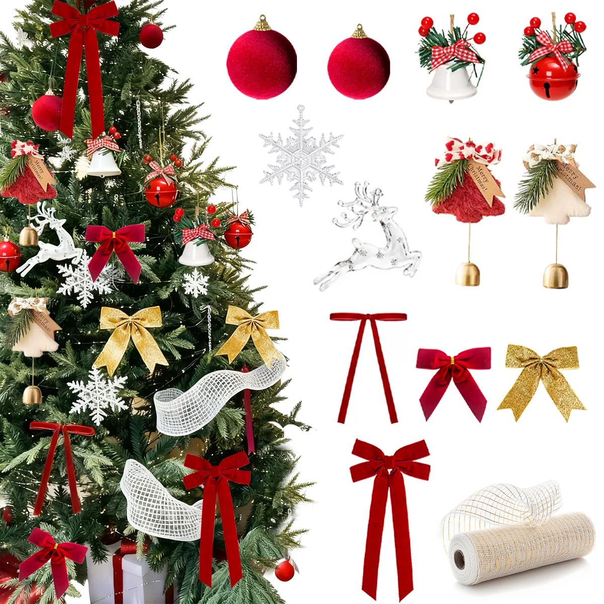 

Набор из 126 акриловых украшений ручной работы: банты, круги, колокольчики, олени, снежинки для Рождества, свадьбы, фестивалей, вечеринок и декора одежды