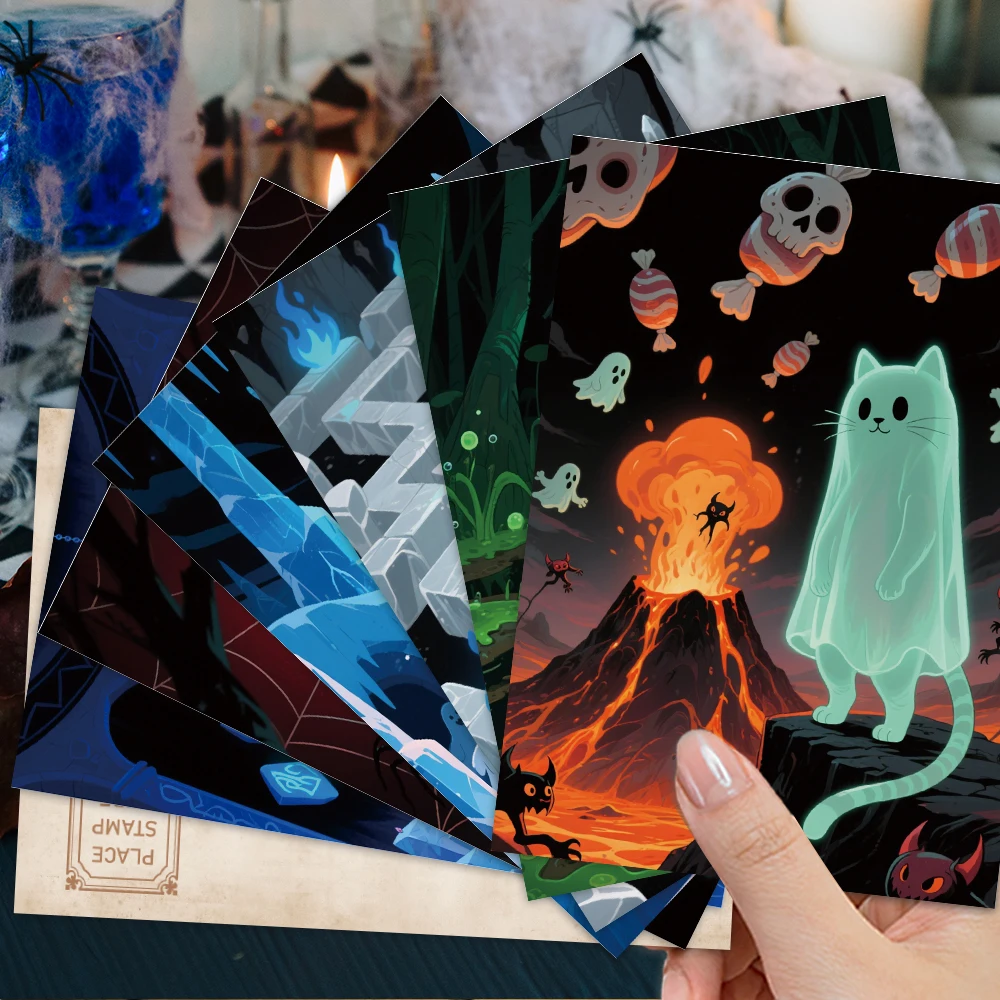 32-teiliges Halloween-Postkarten-Set, Geisterkatzen-Design, hochwertiger Karton, perfektes Geschenk für Heimdekoration und Feiertagsfeiern – Detail 3