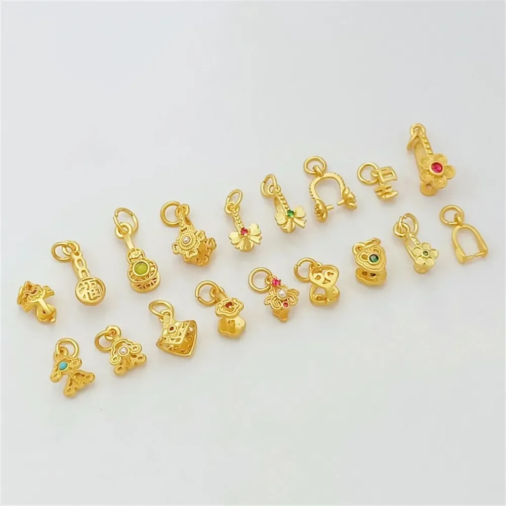 

18K Copper Plated Matte Gold Zirconium Bow Cherry Blossom Peace Buckle Ruyi Sunflower Seed Buckle DIY Hand-hung Figure-eight Buc