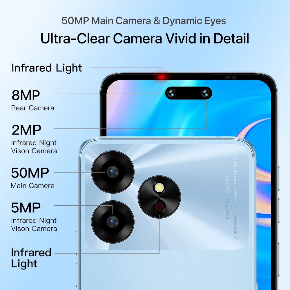 UMIDIGI G6 5G Mobiltelefon Android 13 Abmessungen 6100+ 8-Core 6,57 Zoll 90 Hz 50 MP Infrarot-Nachtsicht-Doppelkamera 6 GB 128 GB Smartphone