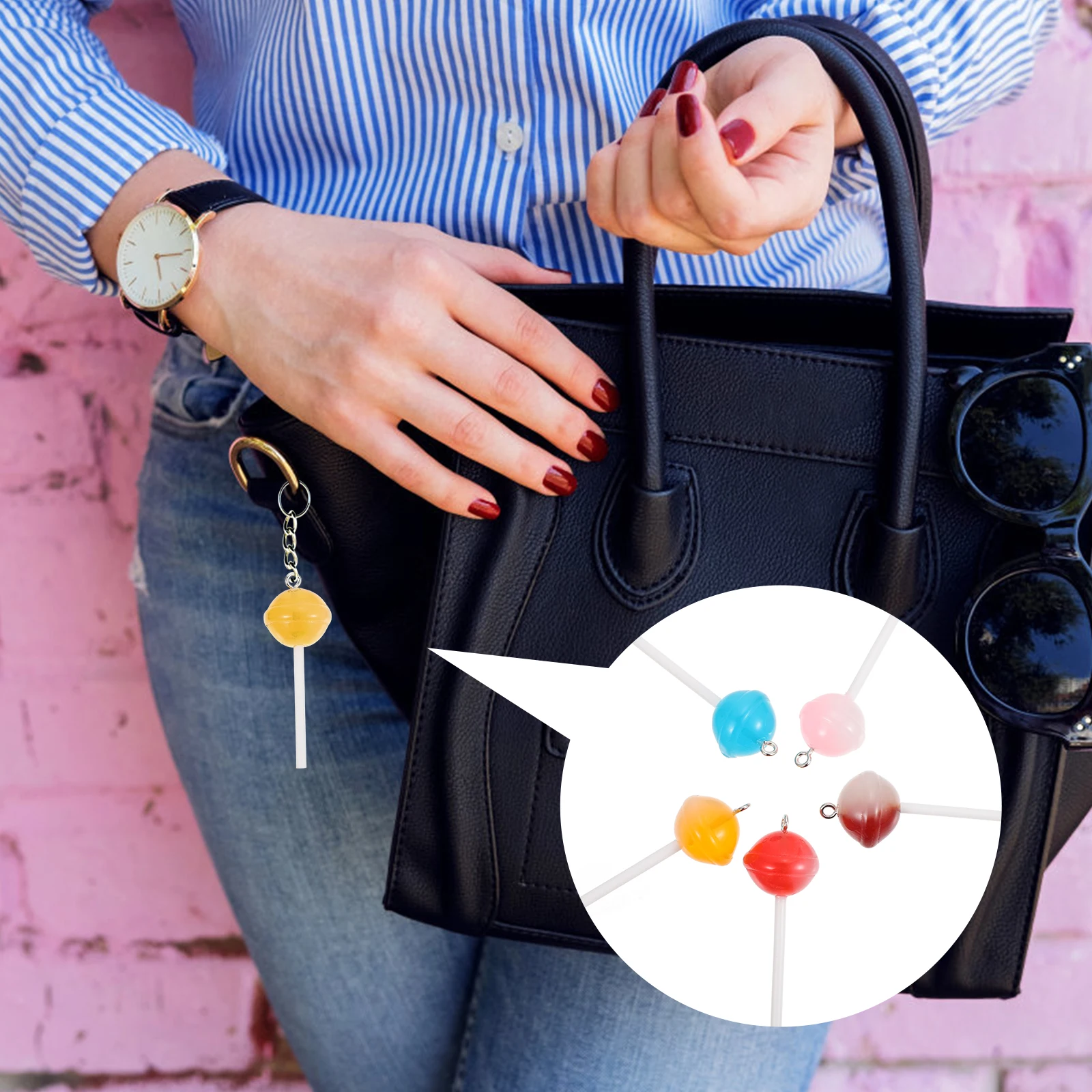

30 pcs Lollipop Keychain Pendants Colorful Resin Bag Hanging Ornament Key Ring Decor Lightweight Durable Clay