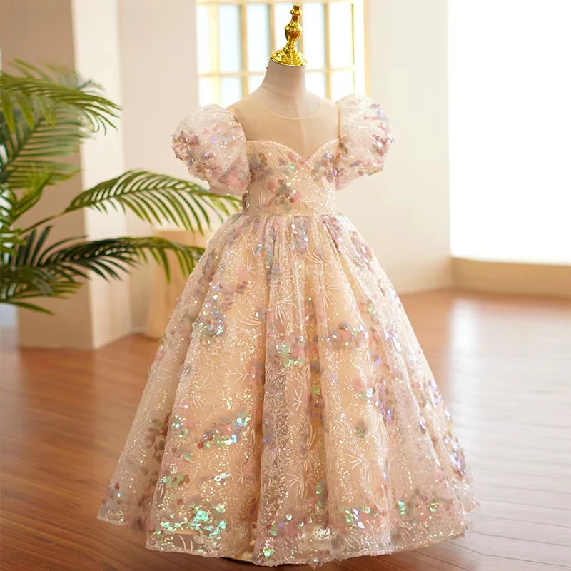 

Children Evening Dress for Girls 1-12 Years Kids Gown WeddingLace Vintage dress Prom Formal Birthday Party Fluffy Ball