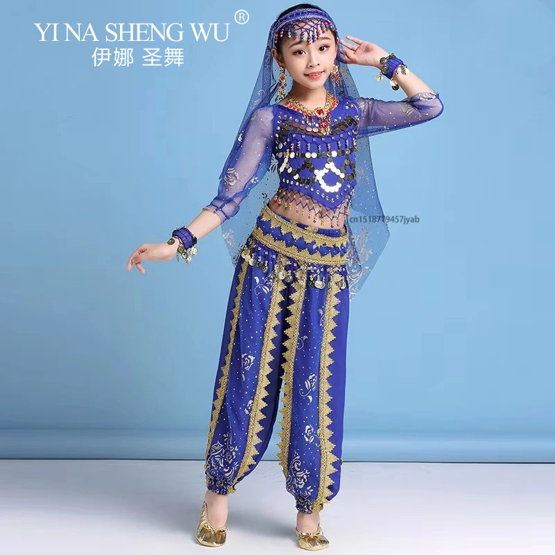 2 stuks set voor kinderen meisjes buikdans kostuum Indiase dans kind Bollywood buikdans kleding prestaties oosterse danskleding
