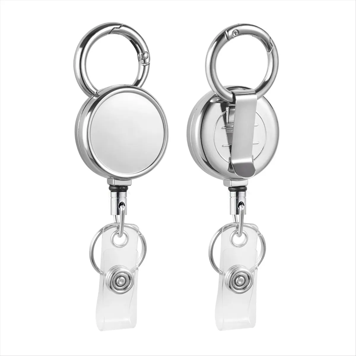 ABNQ 2 Pack Heavy Duty Badge Reel, Metal Retractable Badge Holder with Carabiner Belt Clip Key Ring for Name Card Keychain
