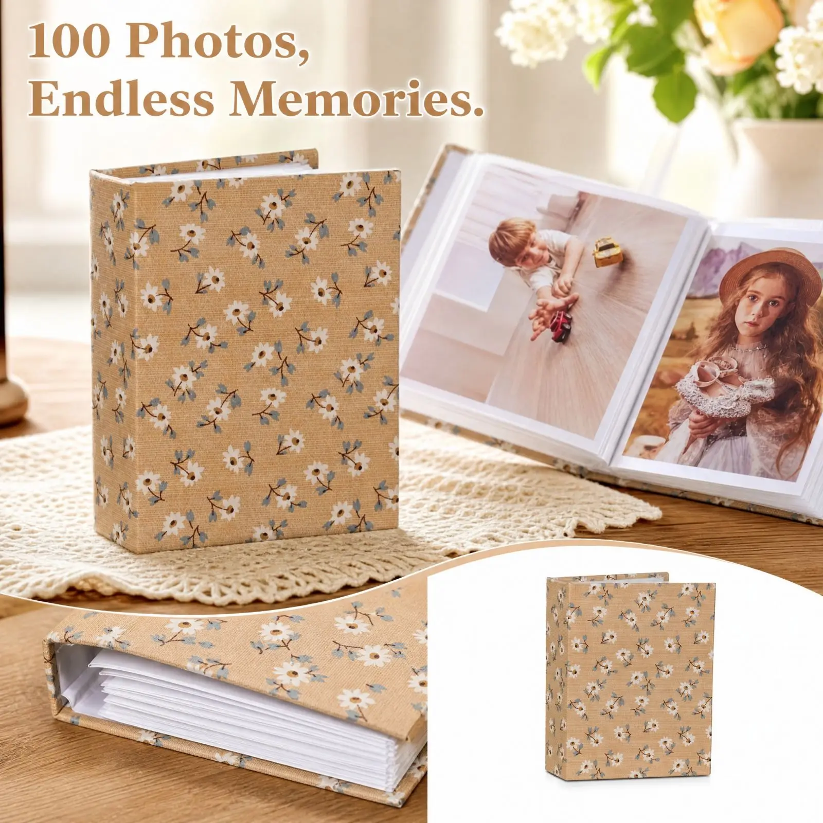 Floral Pattern Photo Album Picture Storage Book Family Memory Photograph Holder Retro Style Scrapbook Album for Wedding Birthday