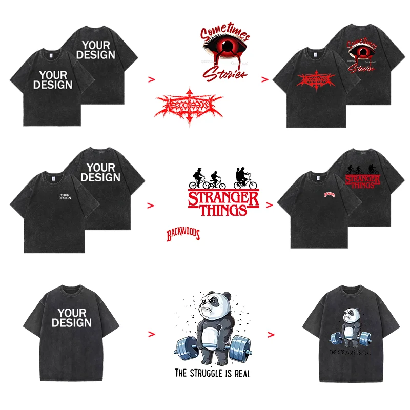 

Neutral cotton washed T-shirt, retro custom printed pattern, oversized short sleeved T-shirt, rap street wear, men's T-shirt