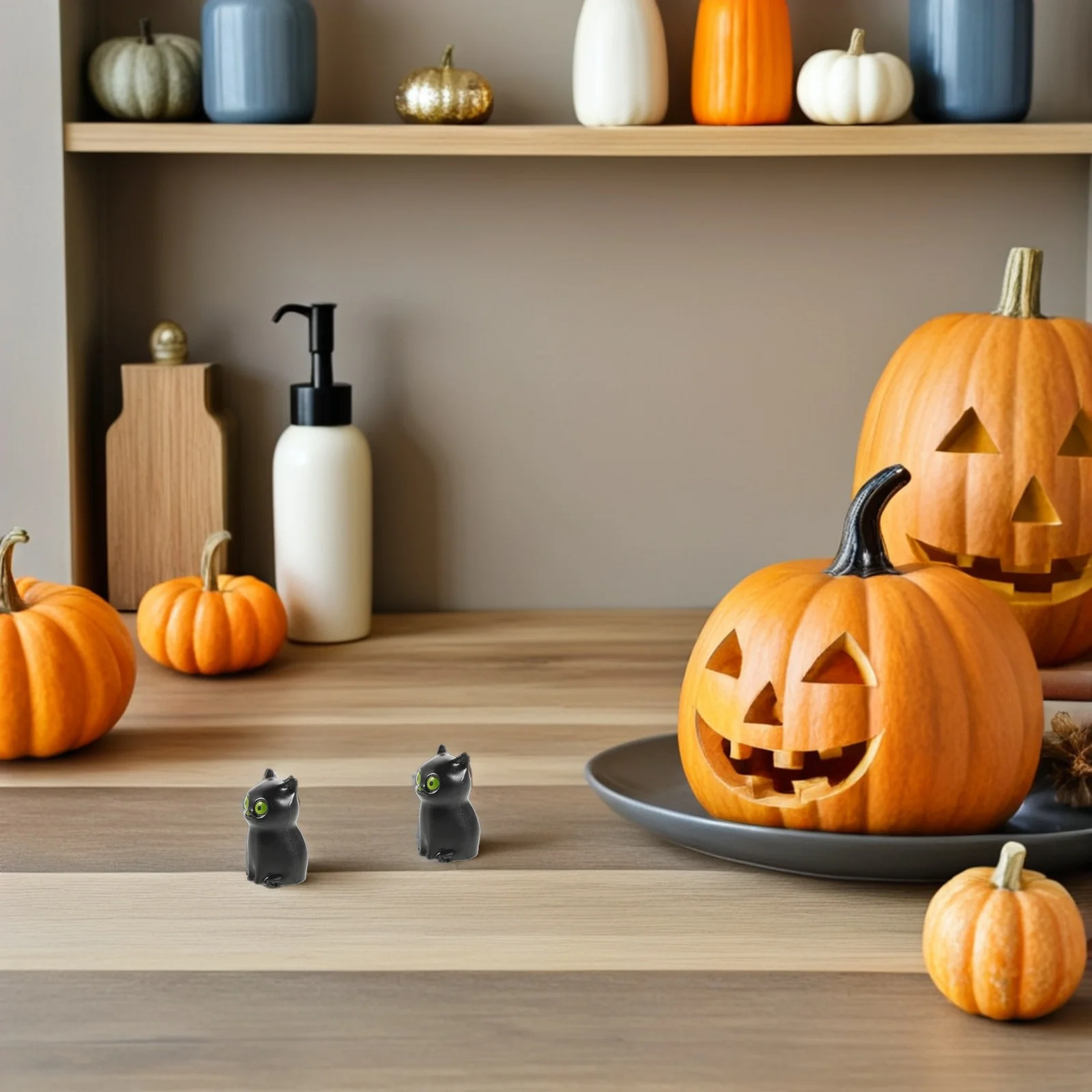 

100Pcs Halloween Cat Figures Miniature Ghost Kitten Ornaments Tiny Animal Statue Tabletop Tombstone Scene Decor