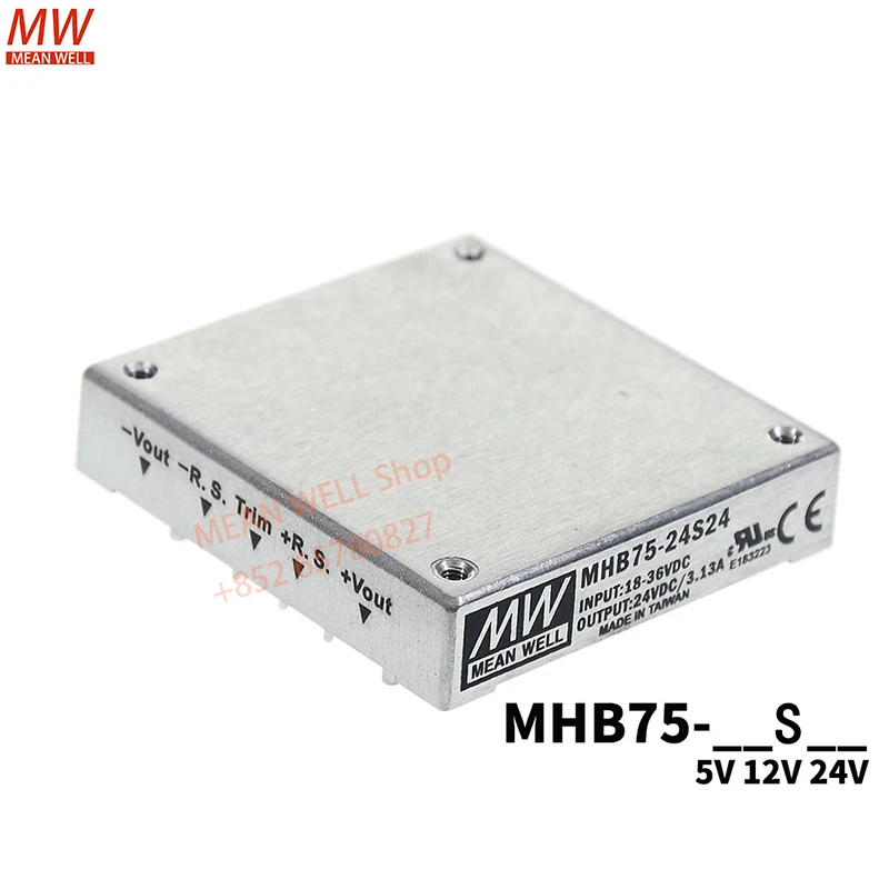 MEAN WELL Switch Power Supply 75W DC-DC Half-Brick Regulated Single Output Converter MHB75-12S05 MHB75-24S05 MHB75-48S05 12 24