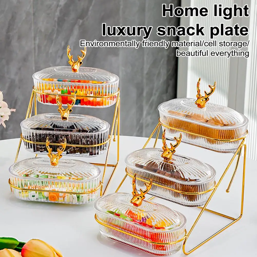 Multi-layer Fruit Plate Serving Tray Organizer Elegant 3-tier Dried Fruit Nut Display Tray with Stylish Elk Lid for Fruits