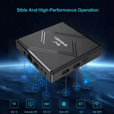Android 14 Smart TV Box with Remote BT5.0 Media Player LED Indicator 4K HD TV Video Player for HD Movies Internet Applications