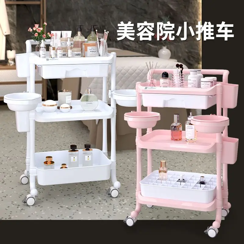 oo-Beauty Trolley Cart with Drawer Mobile Salon Equipment Storage Organizer Professional Makeup Art Barber Tattoo Tool Stand