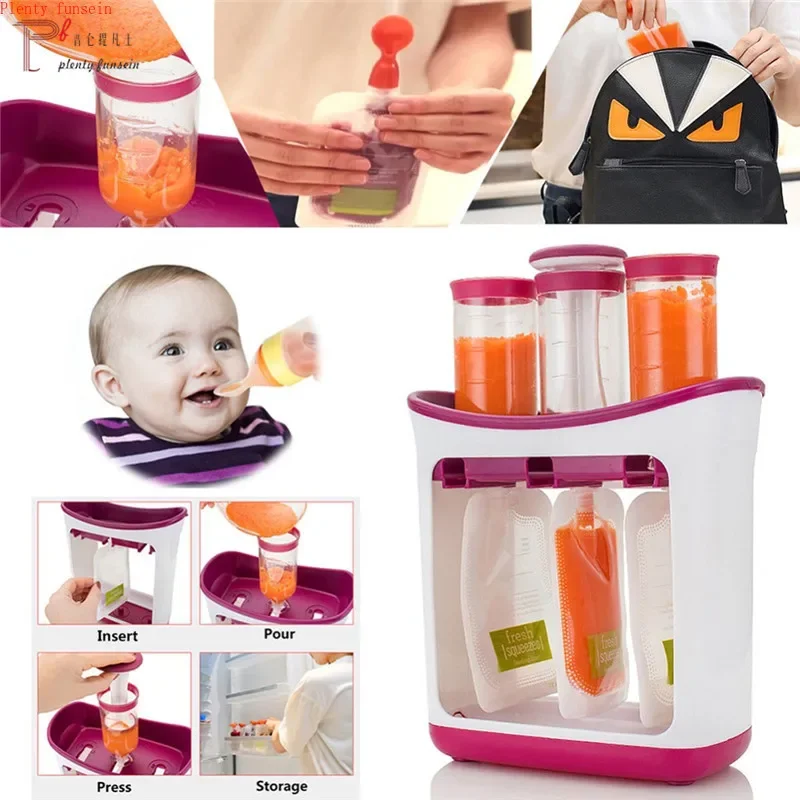 Baby Kids Squeeze Food Station Organization Storage Containers Maker Set, Fruit Puree Packing Machine