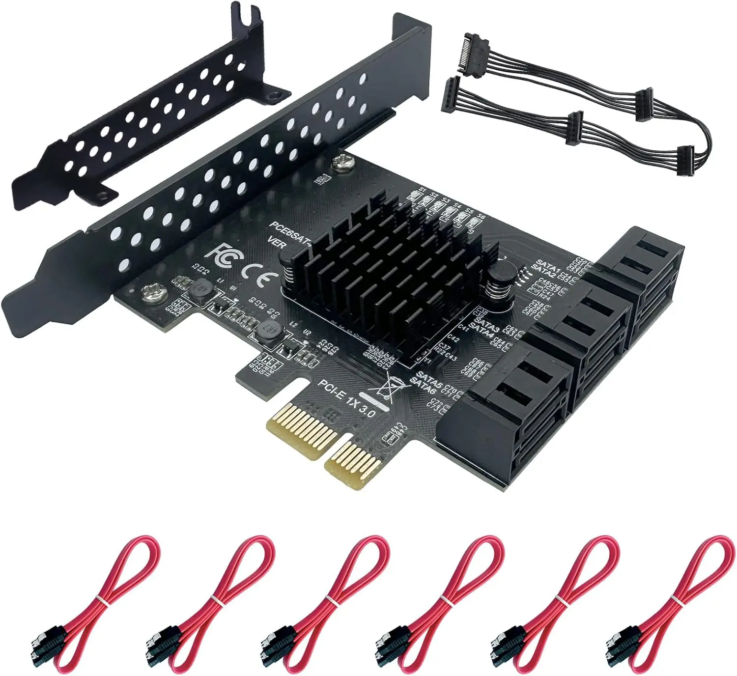 

PCI-E 1X to SATA 3.0 Controller Card,6-Port SATA 3 6Gbps Expansion Card Supports PCI-Express Slots Compatible with SSDs and HDD