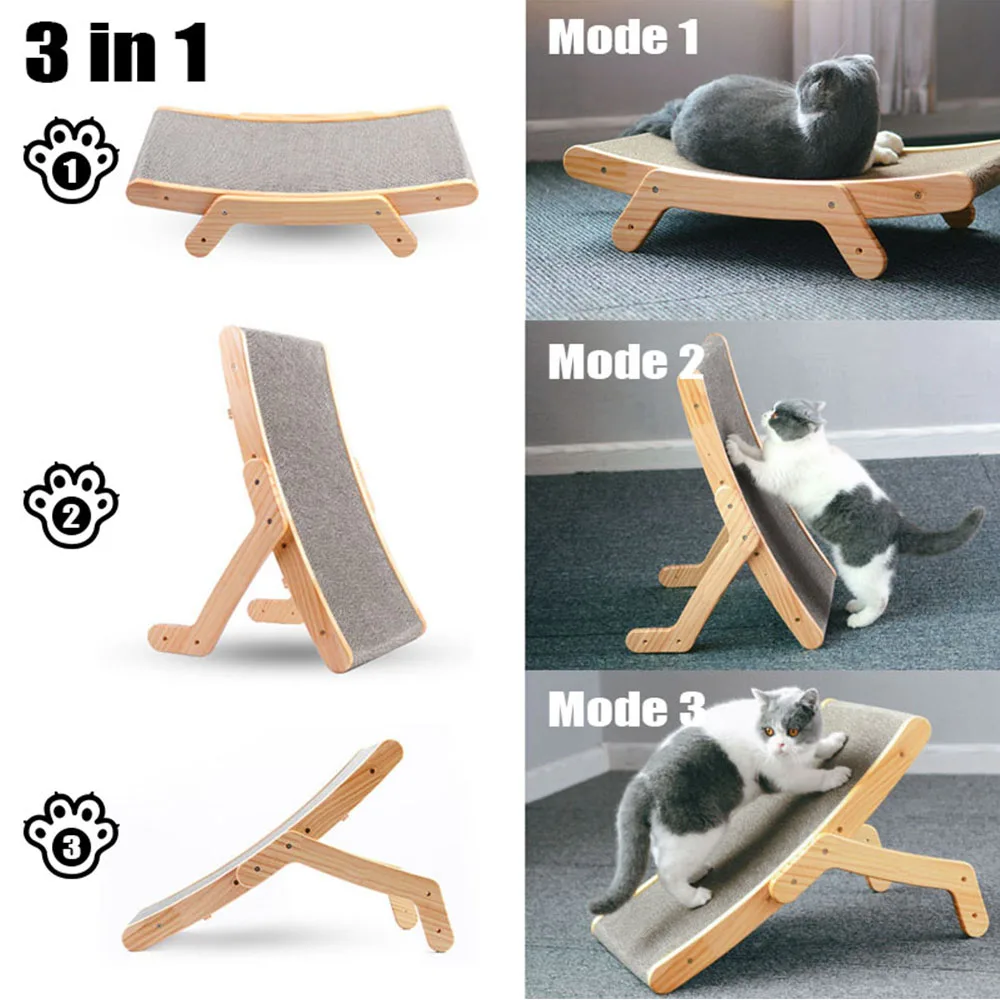 Cat Scraper Board Detachable Scratcher Bed 3 In 1 Wooden Frame Scratching Post Anti-Scratch Toys Training Grinding Claw Cats