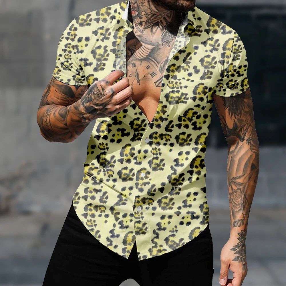 

Casual Hawaiian Shirt Short Sleeve Vintage Shirt For Men Speckled Pattern Harajuku Y2k Fashion Gothic Streetwear Cozy Clothes