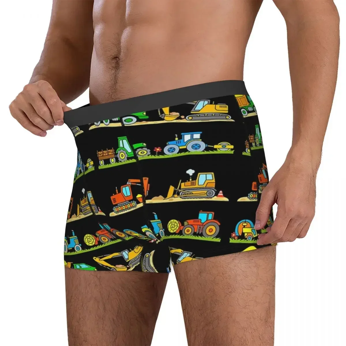 Boxer Underpants Shorts Digger Tractor Truck Hay Baler Bulldozer Construction Farm Vehicles Panties Men Ventilate Underwear