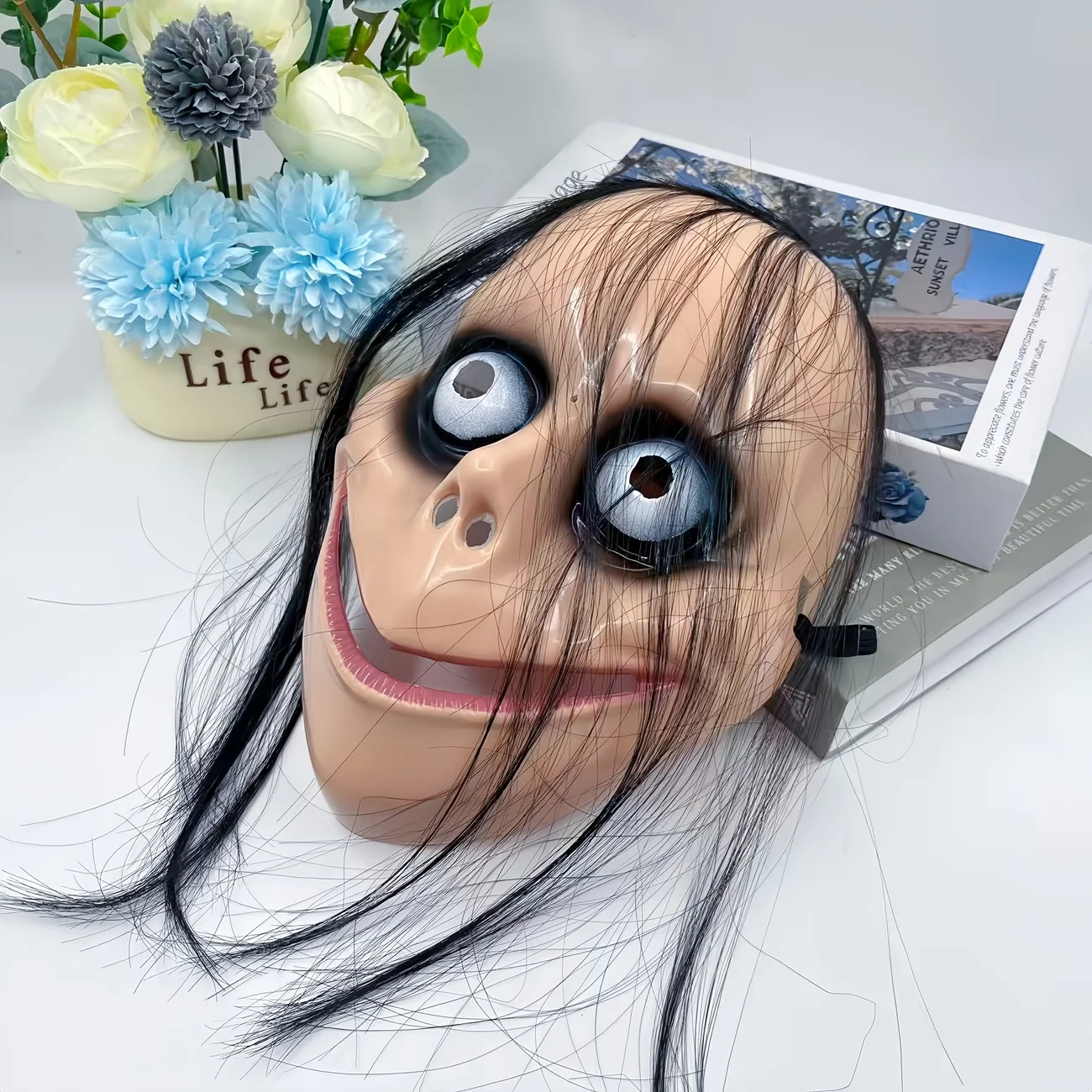 Horror Prank Mask Funny Wig Clown Halloween Face Mask Practical Joke, Perfect for Costume Parties & Fun Events view 4