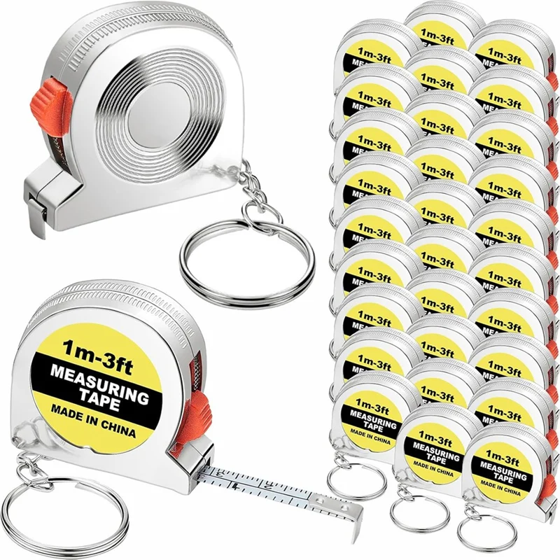 HOT SALE Tape Measure Keychains Functional Retractable Measuring Tape Keychains With Slide Lock For Construction Party,1M/3FT