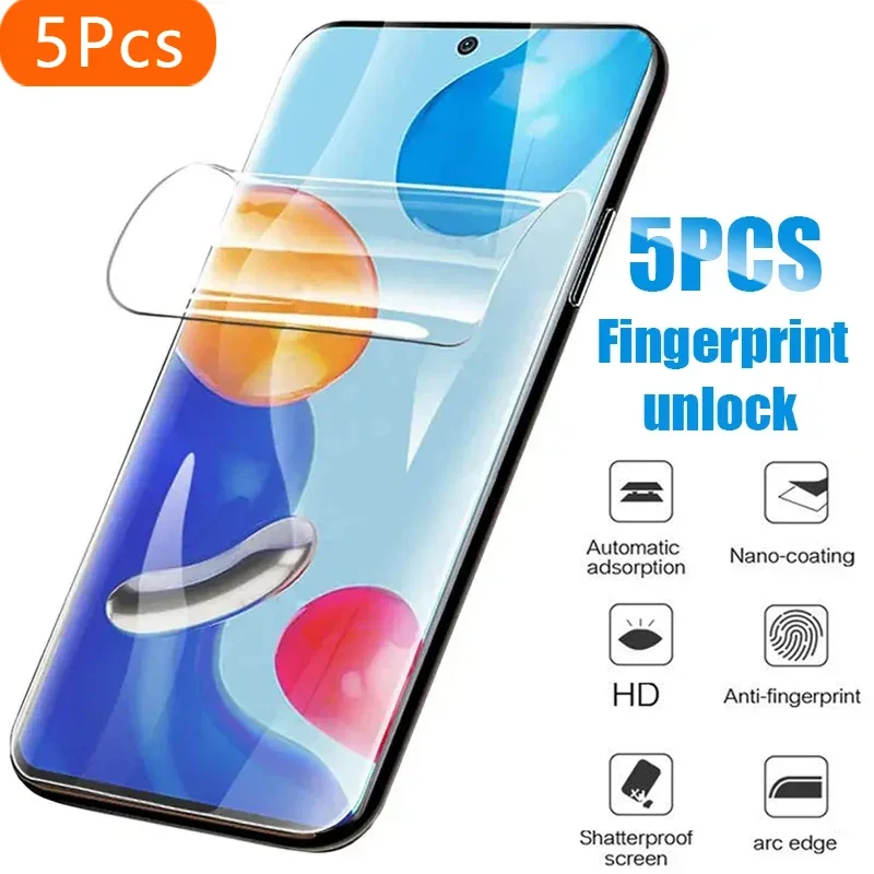 5Pcs Hydrogel Film For Redmi Note 12 10 9 11 Pro 10S 11S 12S 12C 10C 13C 14C Screen Protector on Xiaomi Redmi Note 13 14 Pro 5G