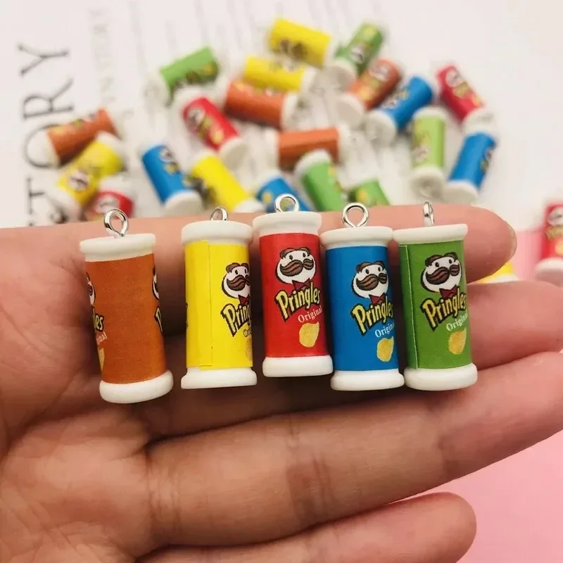 10pcs Popular Mini Potato Chip Resin Flat Back Charms, Cute Snack Pendants for DIY Jewelry Scrapbooking Handcraft Supplies