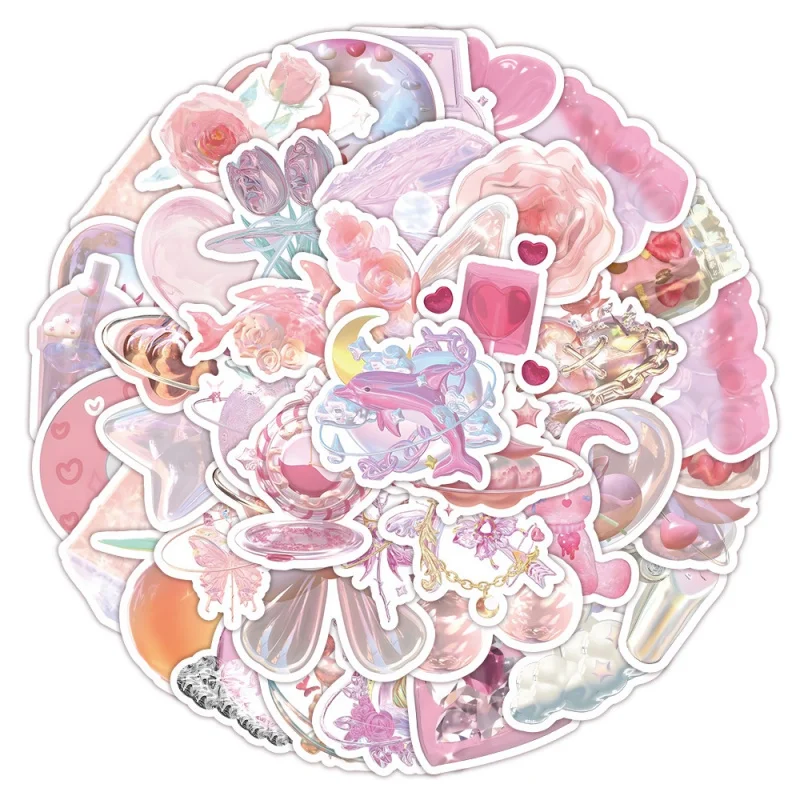 63PCS INS Styles Shiny Pink Laser Stickers For Luggage Phone Case Laptop Notebook Decals Kids Gift