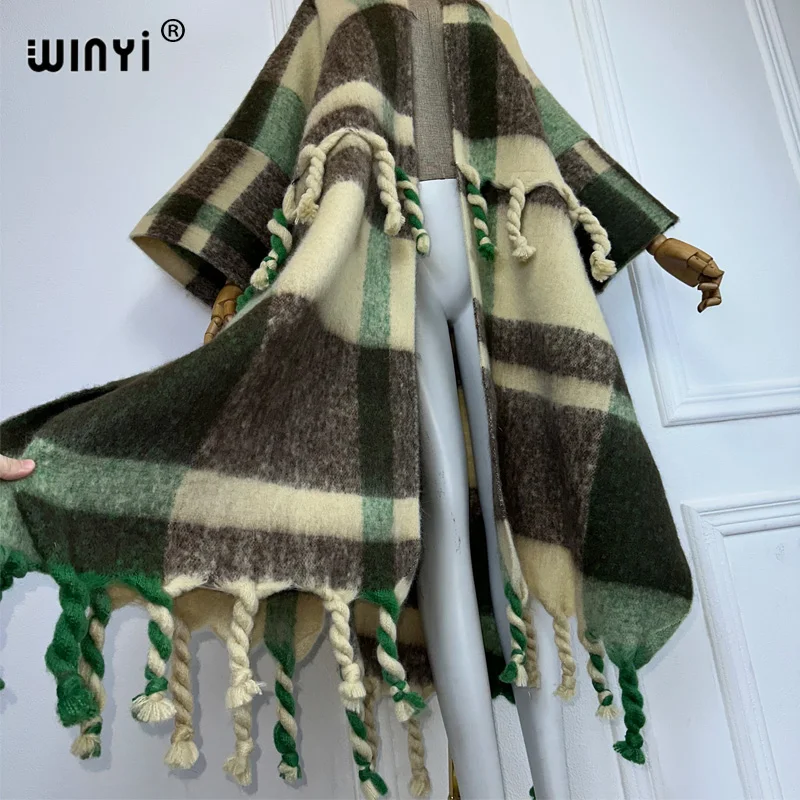 WINYI Winter African cardigan print abaya dubai luxury outfits for women Fringed coat Open Front Kimono long down party dress