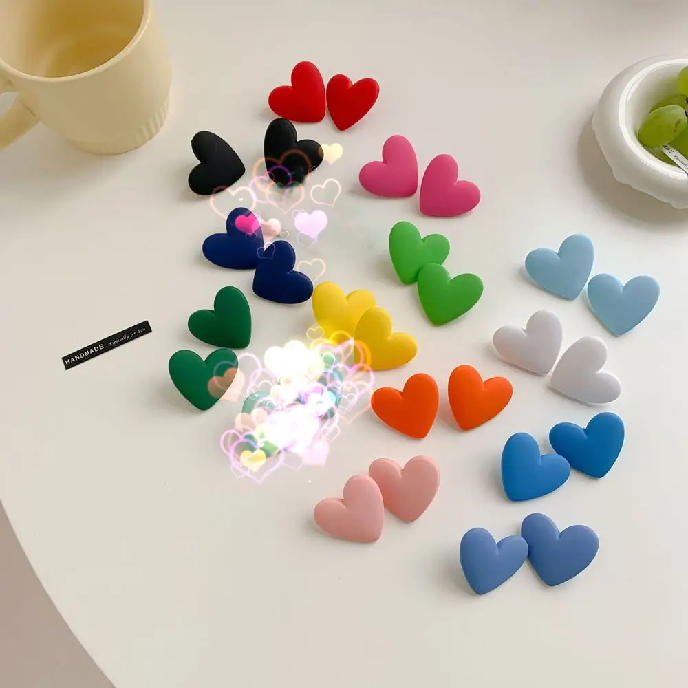 Fashion Trendy Creative For Women Acrylic 925 Sterling Silver Heart Stud Earring Vintage