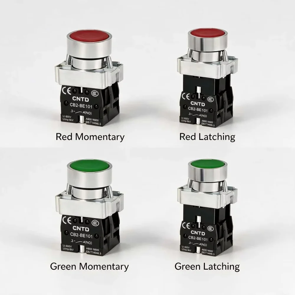 CNTD CXB2-BA Series 22mm Momentary Push Button Switch Self Reset Flat Head 1NO 1NC 2NO Multi Color Metal Chrome 10A 600V CE CCC