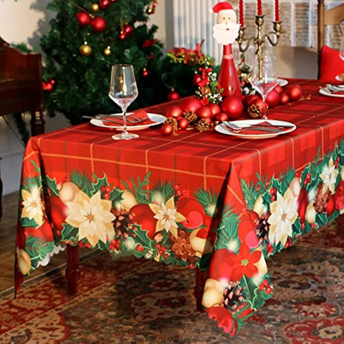 Christmas Washable Tablecloth Rectangle Holiday Decoration New Year's Eve TableCloth Waterproof Table Cover Party Dining Decor