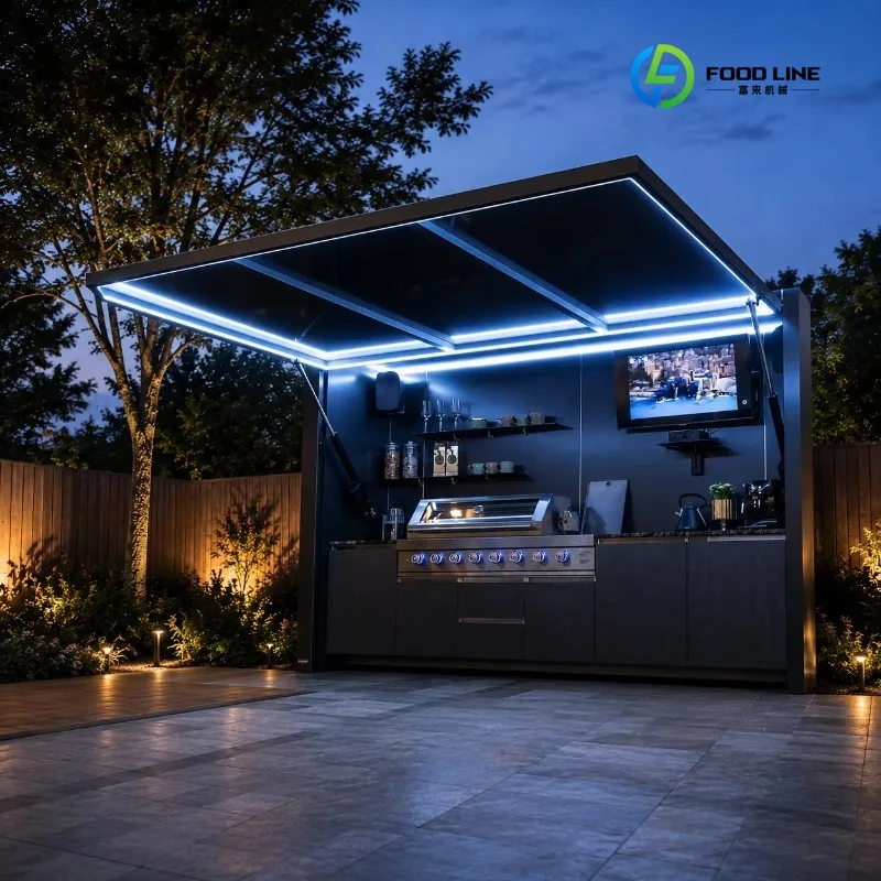 Prefabricated 304 Stainless Steel Modular Weatherproof Storage Cooking Outdoor Kitchen Cabinet With Built in BBQ Grill Custom