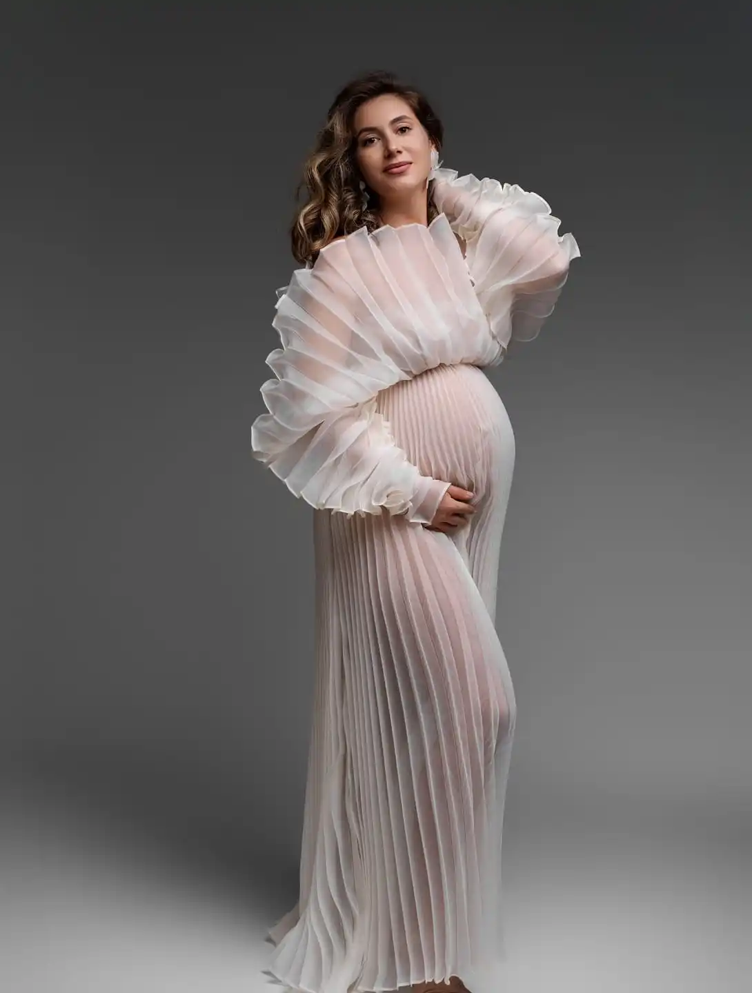 Платья для беременных из органзы на заказ для фотосессии. Прозрачное плиссированное платье для детского душа для беременных женщин для фотосессии YW230726
