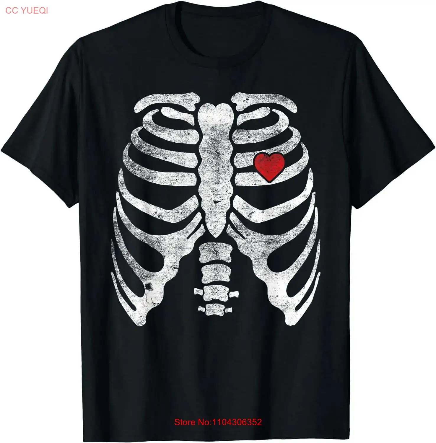 Skeleton Heart Rib Cage X-Ray Adult Kids Funny Halloween T-Shirt long or short sleeves