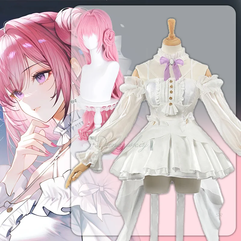 

Dorothy Cosplay Costume Game NIKKE White Ruffled Princess Dress Puff Sleeve Lolita Dress Pink Long Wig Halloween Carnival Party