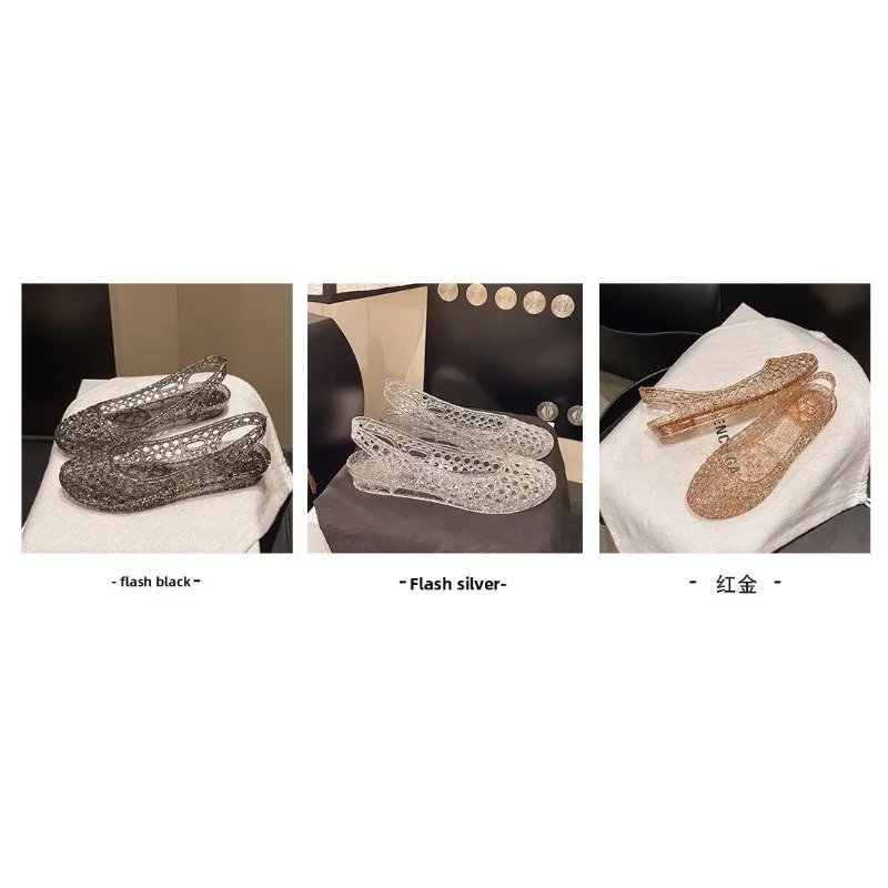 Damen Glitzernde Kristall-Strandsandalen, Hohle Clogs, Jelly-Schuhe, Mutter-Damen-Sandalen, Lässige Rutschfeste Komfort-Sommersandalen, Niedlich – Detail 4