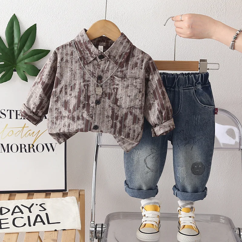 0-5 Years Toddler Boys Outfit Kids Clothes 2026 New Spring Autumn Striped Pocket Long Sleeve Shirts Tops and Pants Two Piece Set