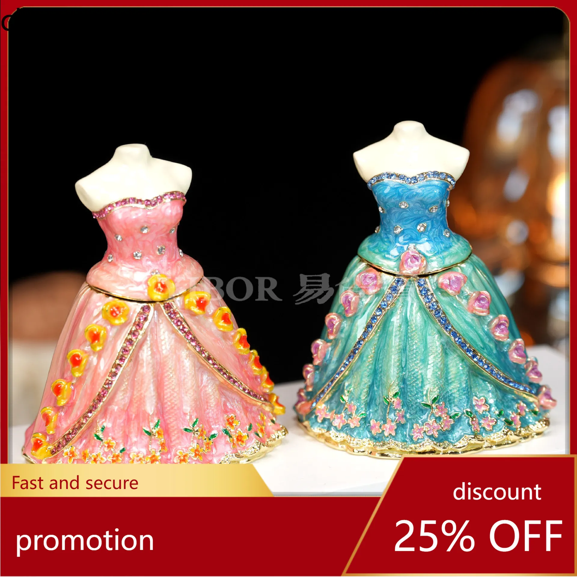 

H1 Metal Handicraft Enamel Jewelry Box Creative Princess Dress Ornament Decoration Holiday Gift Wholesale