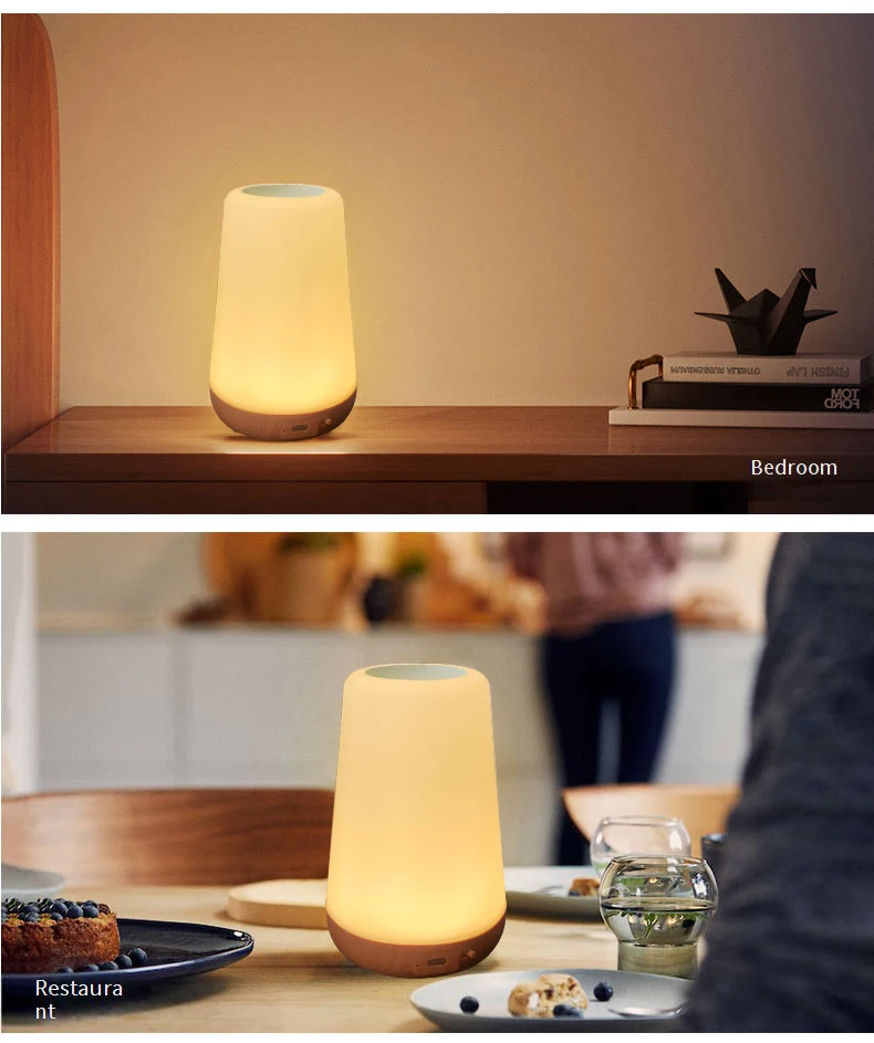 Wood Grain Remote Control Touch Seven Colours Ambient Light Usb Rechargeable 13 Colours Light Bedroom Bedside Bight Light