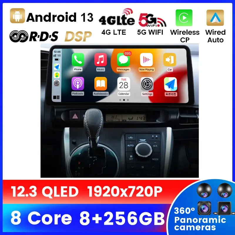 

Android 13 Carplay Auto 12.3 Inch For Toyota Wish 2010-2016 Car Radio Multimedia Video Player Stereo Navigation Head Unit QLED