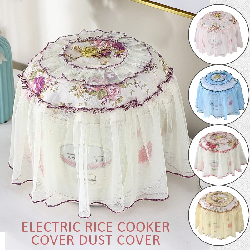 Lace Floral Rice Cooker Dust Cover Round Breathable Mesh Anti-oil Protective Cover Kitchen Decor Accessory