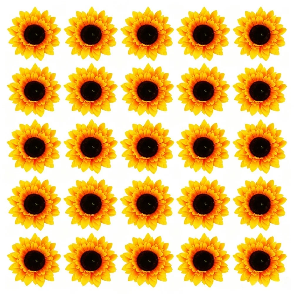 25pcs Realistic Artificial Sunflower Heads 9cm Yellow Silk Cloth Vibrant Fade Resistant Fake Flowers For Wedding Party Home Deco